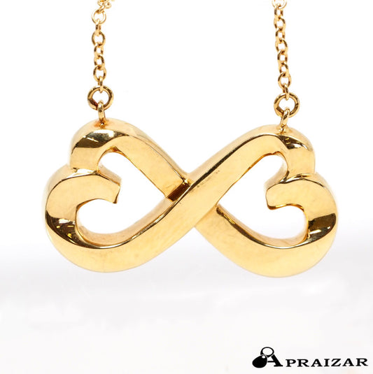 Tiffany & Co. 750 K18 Yellow Gold Double Loving Heart Necklace by Paloma Picasso with Storage Pouch