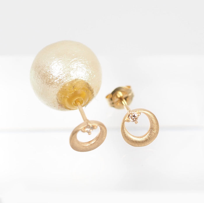 NOJESS K10 Yellow Gold 0.01ct Diamond Moon Stud Earrings (Single) with Cotton Pearl Backs