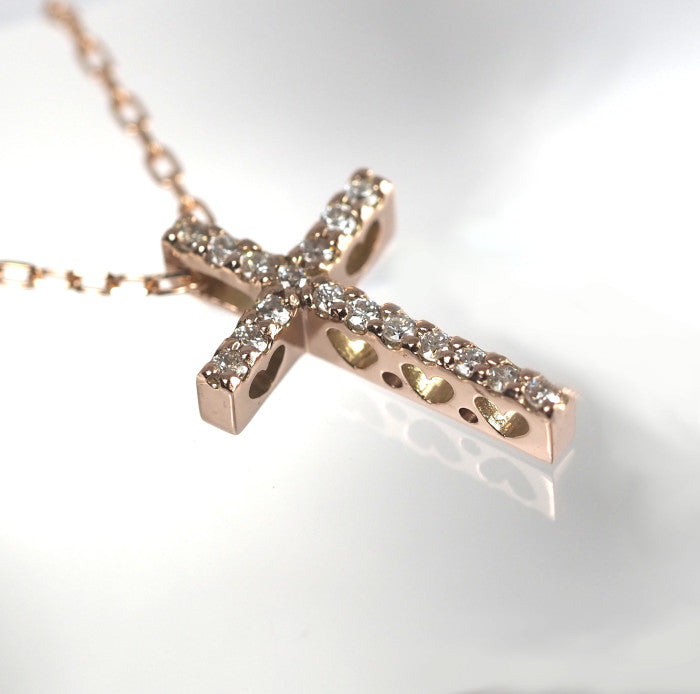 Sirena Azzurro K10 Pink Gold 0.11ct Diamond Cross Necklace