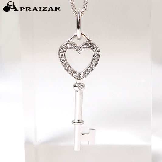 Tiffany & Co. 750 K18 White Gold Diamond Heart Key Necklace with Case