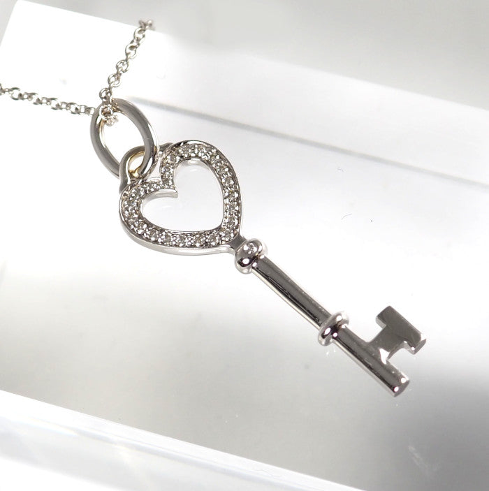 Tiffany&Co. ティファニー 750 K18ホワイトゴールド ダイヤ ハート キー ネックレス ケース付