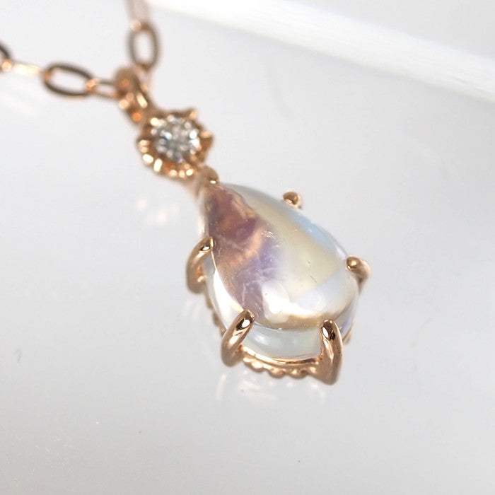 4℃ K10ピンクゴールド ムーンストーン ダイヤ ネックレス