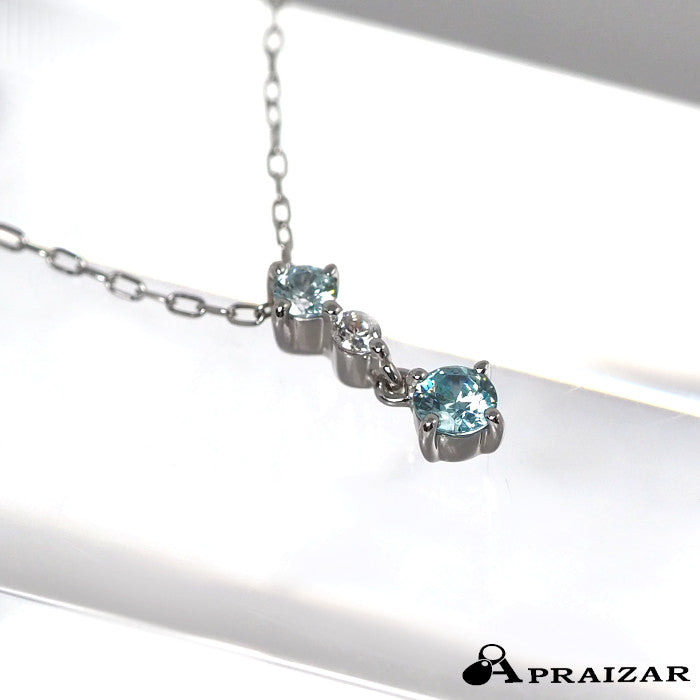 4℃ K10ホワイトゴールド アクアマリン クリアストーン ネックレス