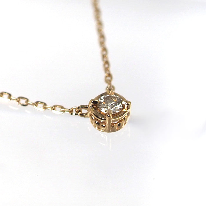 agete K10 Yellow Gold Single Diamond 0.03ct Necklace, Simple and Elegant