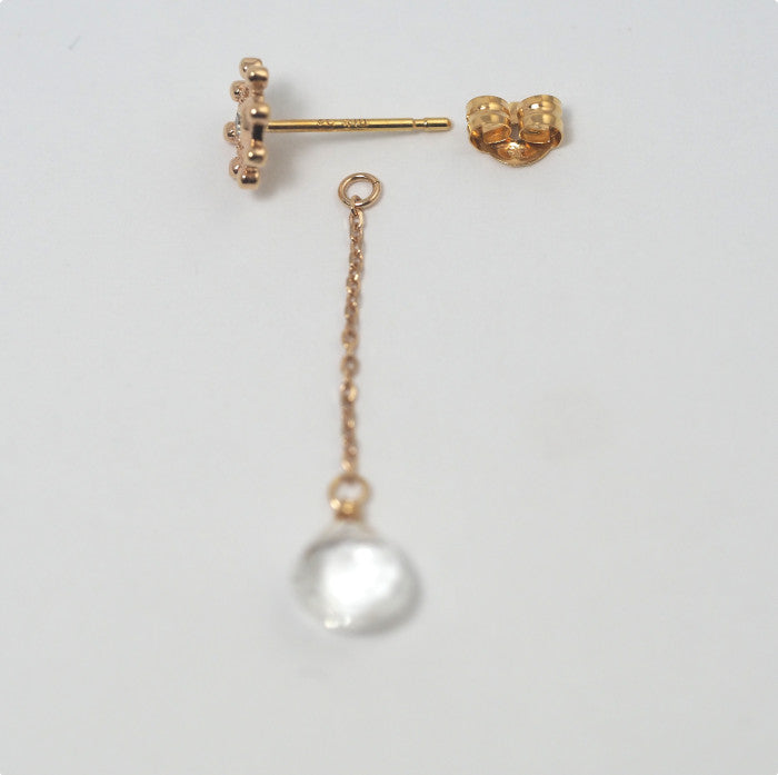 4℃ K10 Yellow Gold Diamond and Clear Stone Charm Earrings