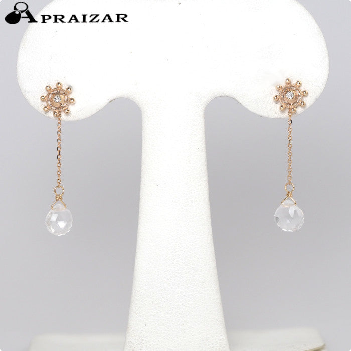 4℃ K10 Yellow Gold Diamond and Clear Stone Charm Earrings