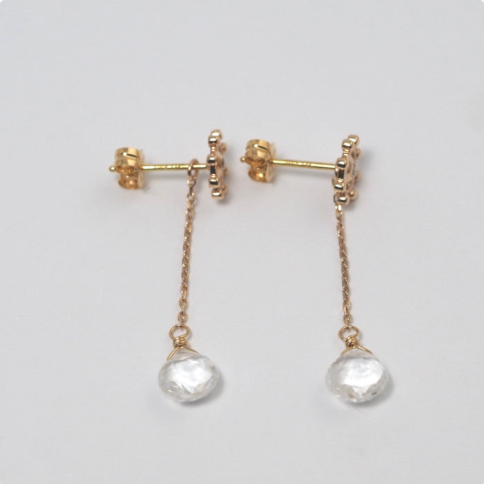 4℃ K10 Yellow Gold Diamond and Clear Stone Charm Earrings