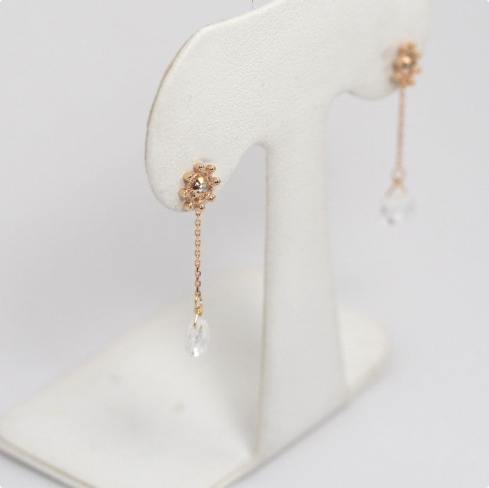 4℃ K10 Yellow Gold Diamond and Clear Stone Charm Earrings