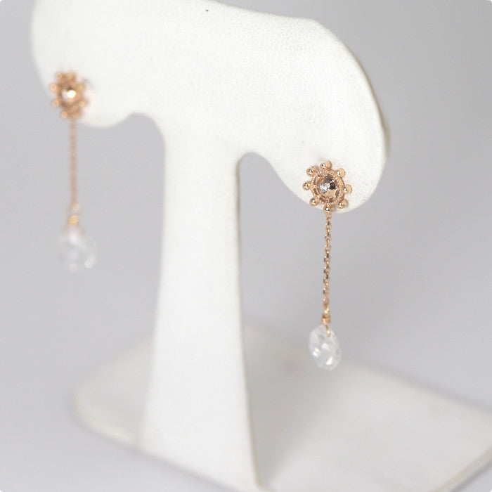 4℃ K10 Yellow Gold Diamond and Clear Stone Charm Earrings