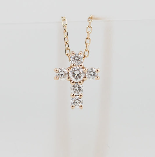 4℃ K18 pink gold diamond cross necklace with case