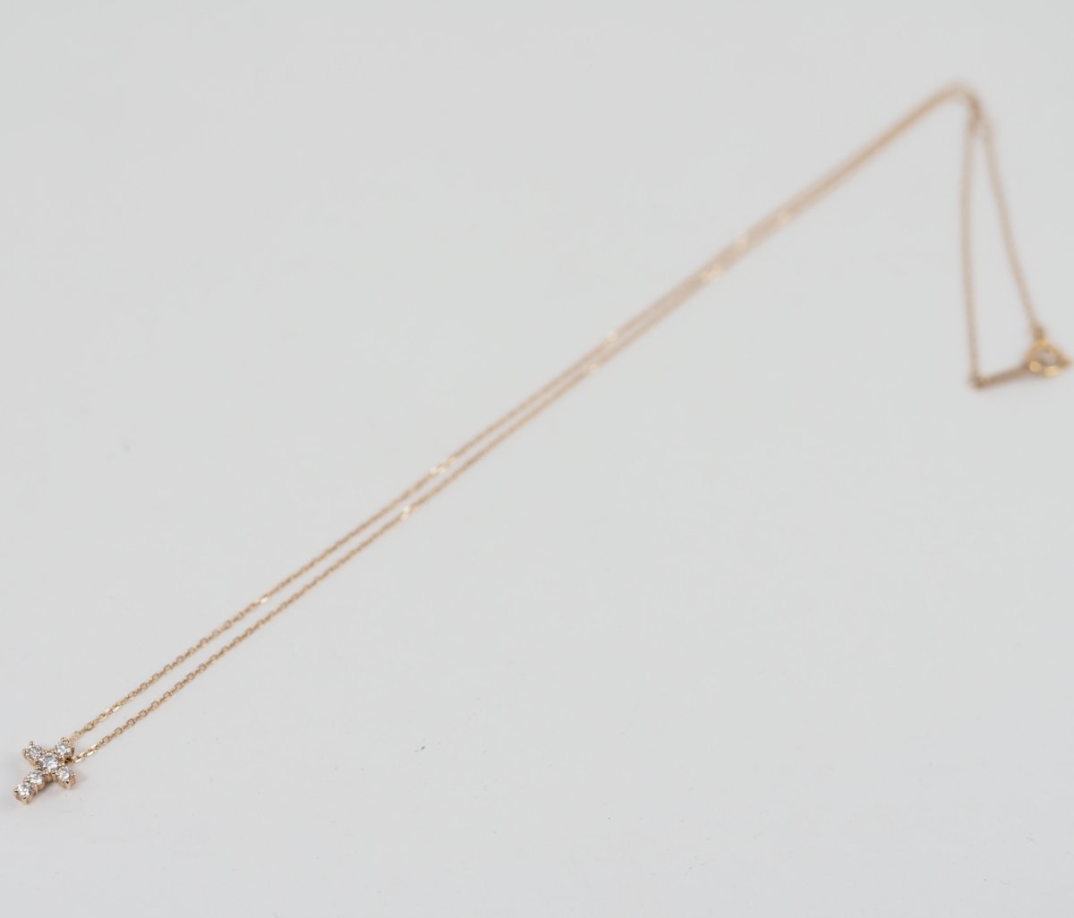4℃ K18 pink gold diamond cross necklace with case