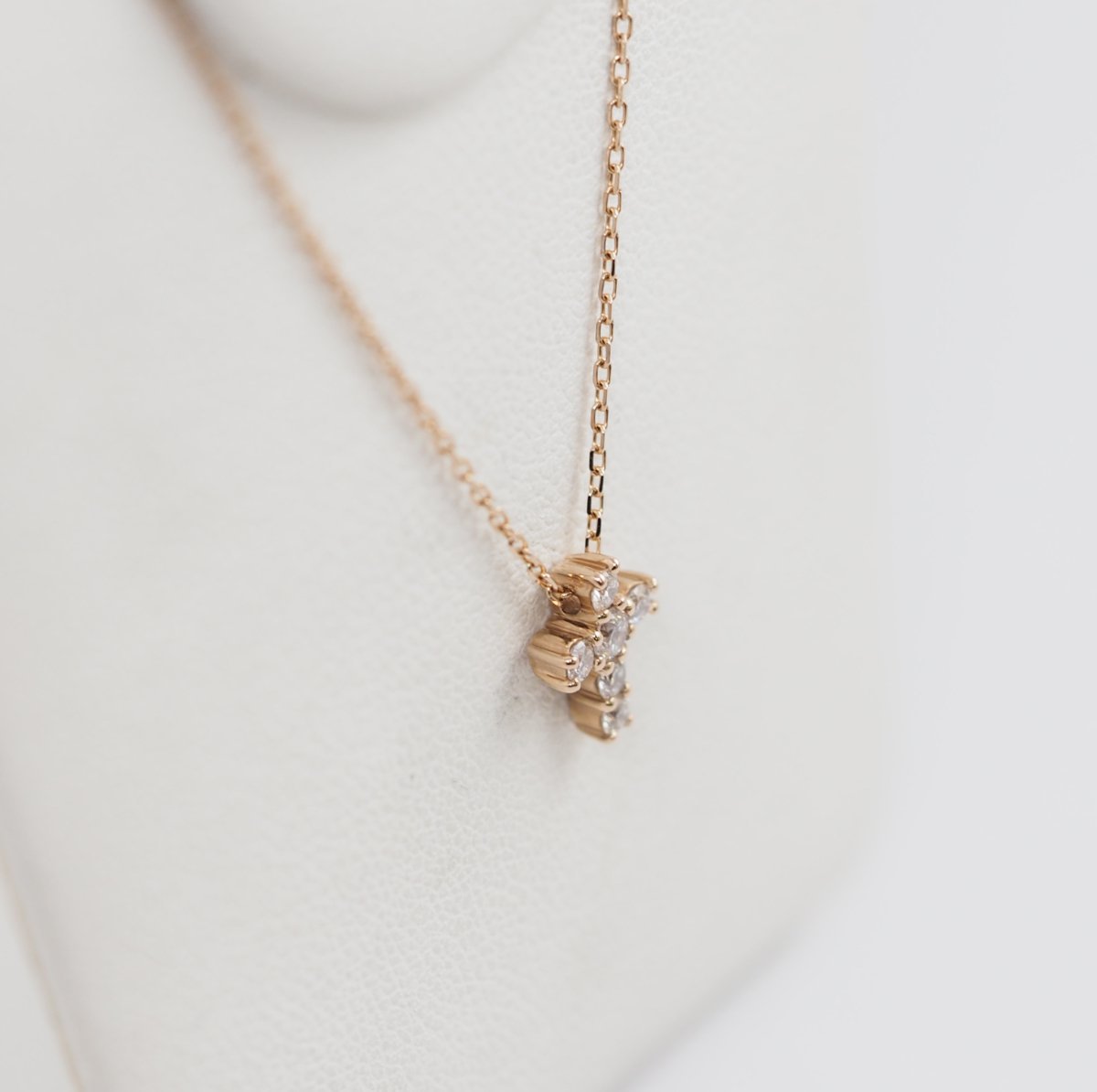 4℃ K18 pink gold diamond cross necklace with case