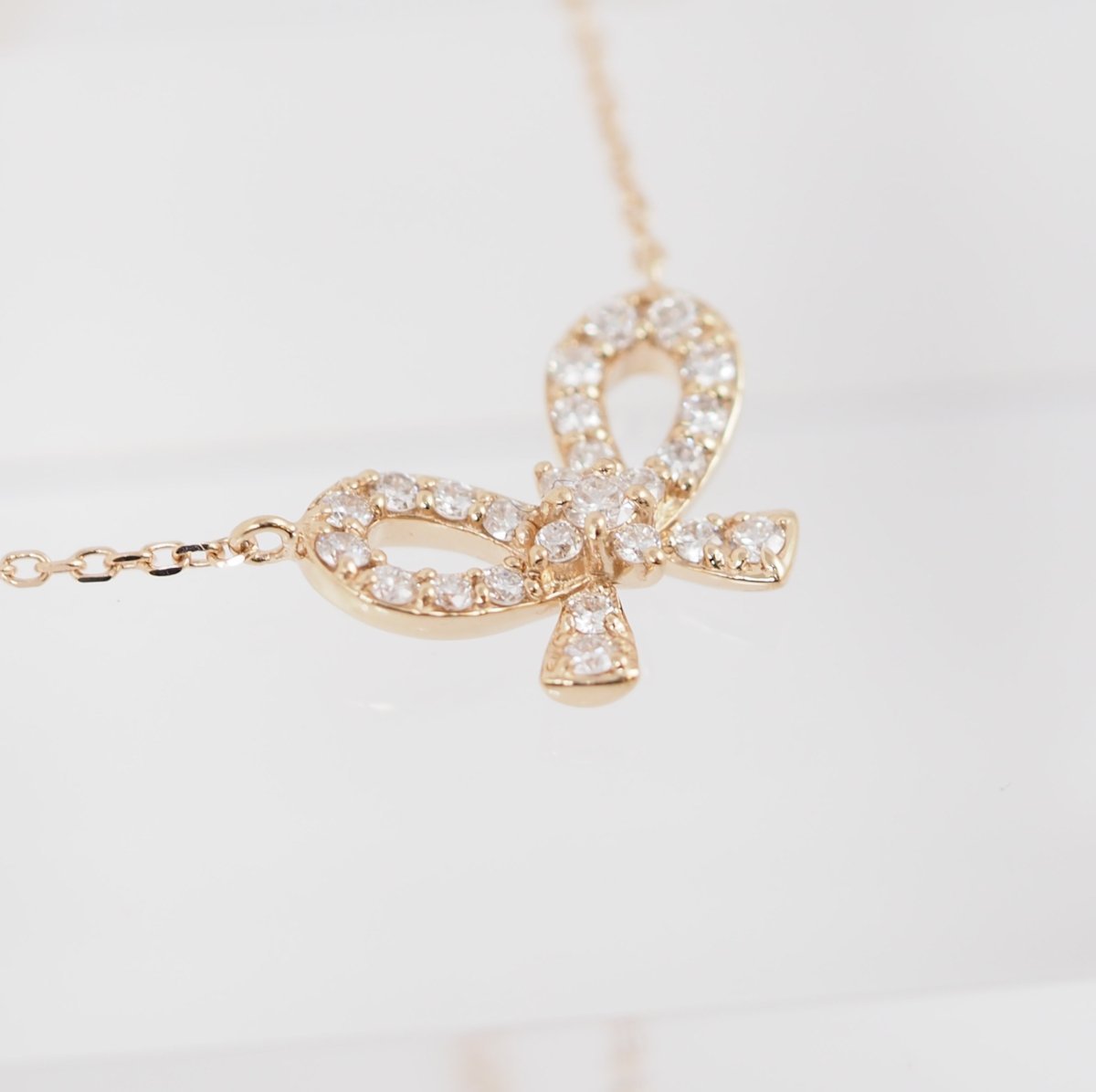 Ponte Vecchio K18PG Diamond 0.20ct Ribbon Necklace