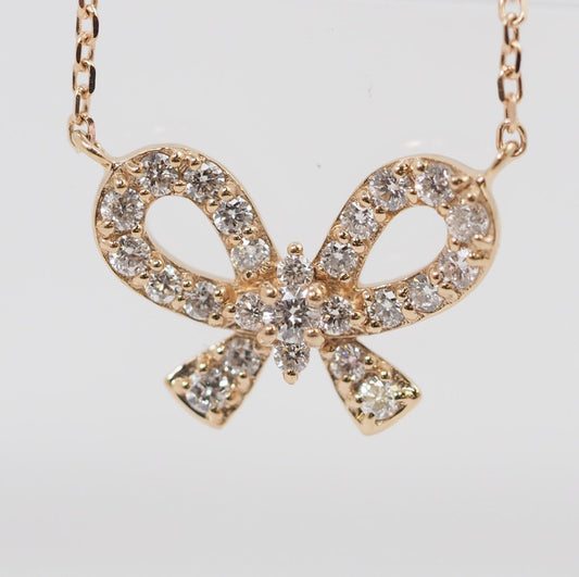 Ponte Vecchio K18PG Diamond 0.20ct Ribbon Necklace