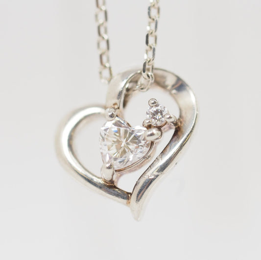 4℃ Open Heart Silver Clear Stone Necklace with Case