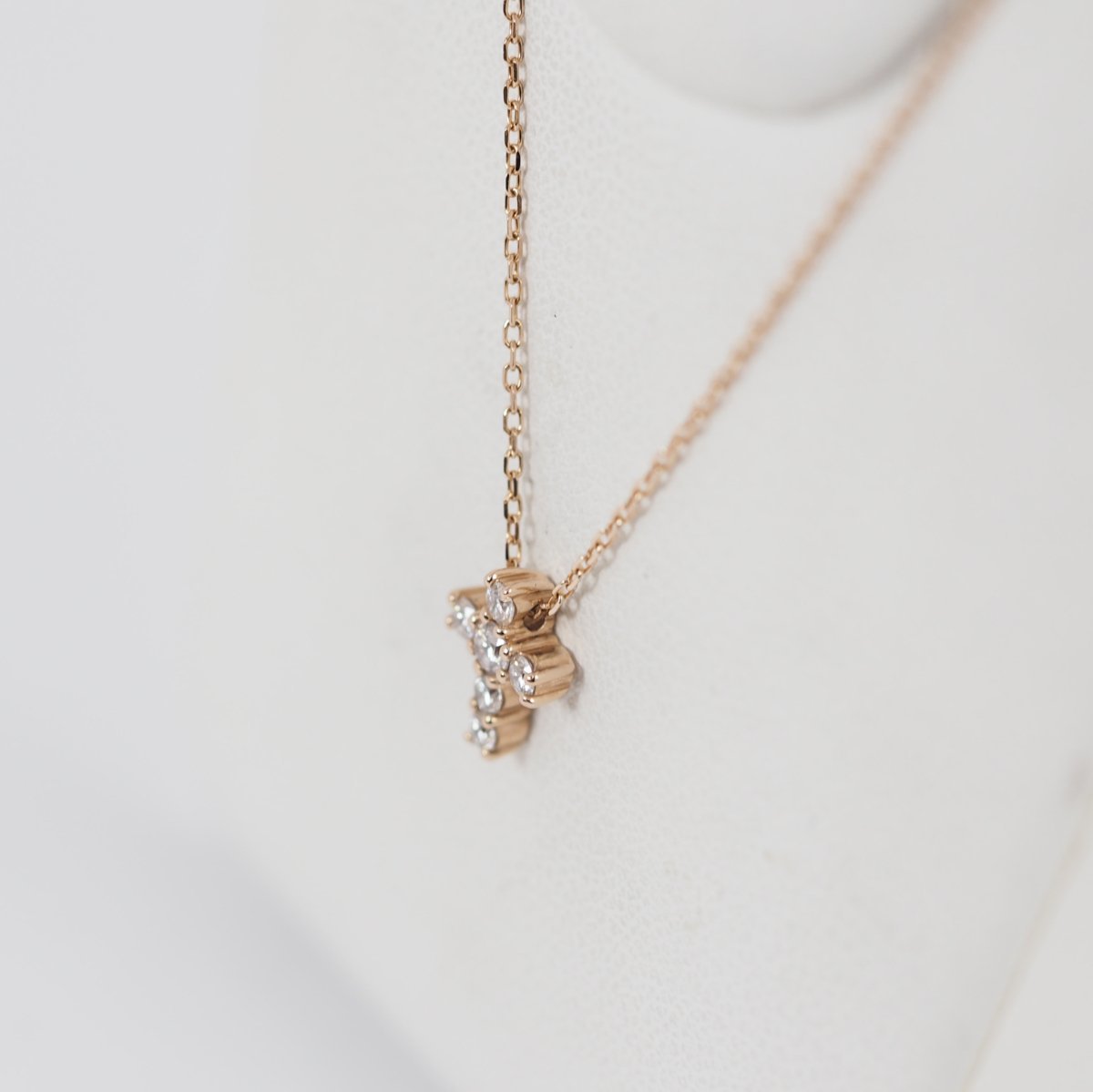 4℃ K18 pink gold diamond cross necklace with case