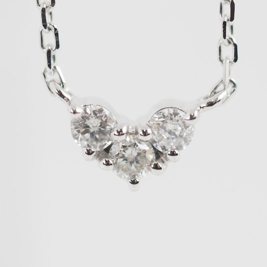 4℃ K18 White Gold 3 Diamond Heart Necklace with Case