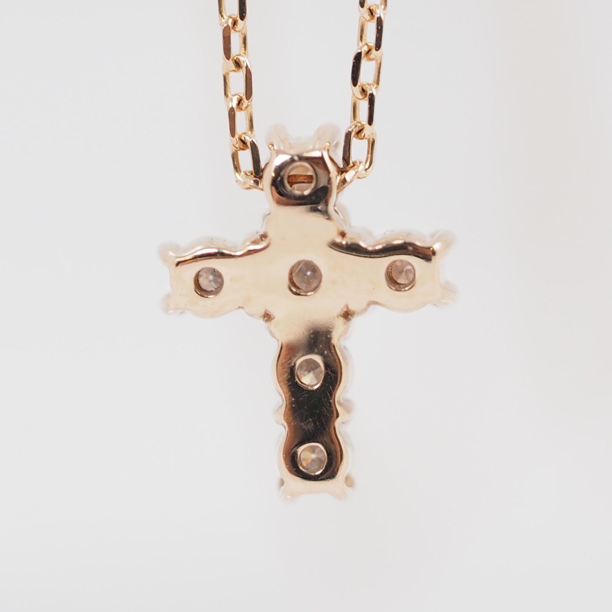 4℃ K18 pink gold diamond cross necklace with case
