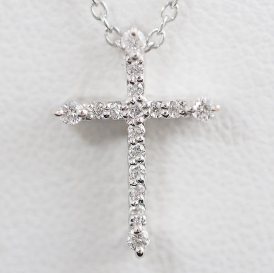 Ponte Vecchio K18 white gold diamond 0.14ct cross necklace with official warranty and storage bag