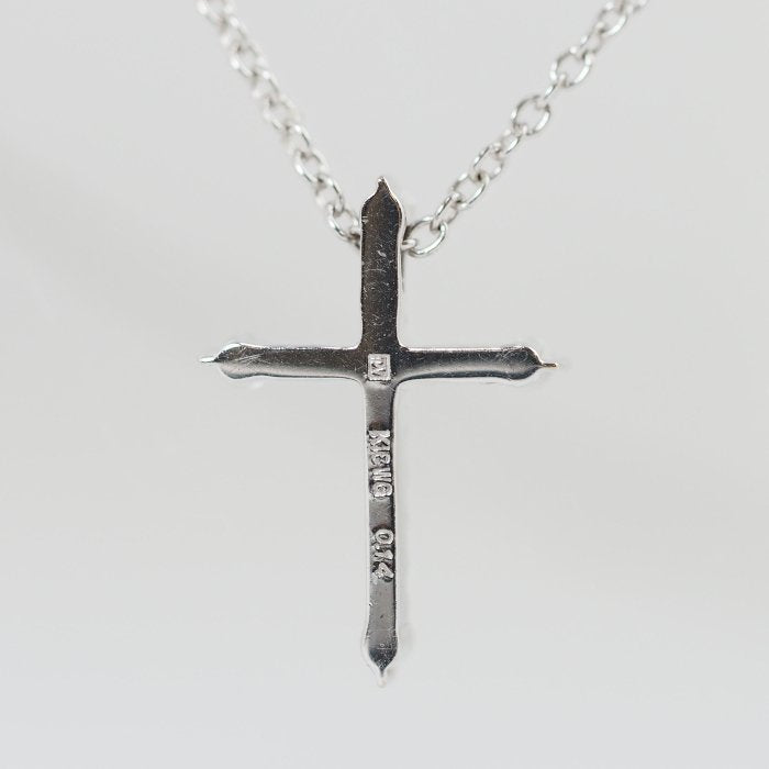 Ponte Vecchio K18 white gold diamond 0.14ct cross necklace with official warranty and storage bag