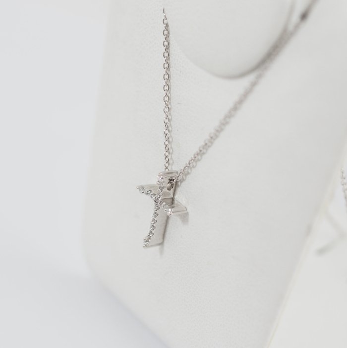 Ponte Vecchio K18 white gold diamond 0.14ct cross necklace with official warranty and storage bag