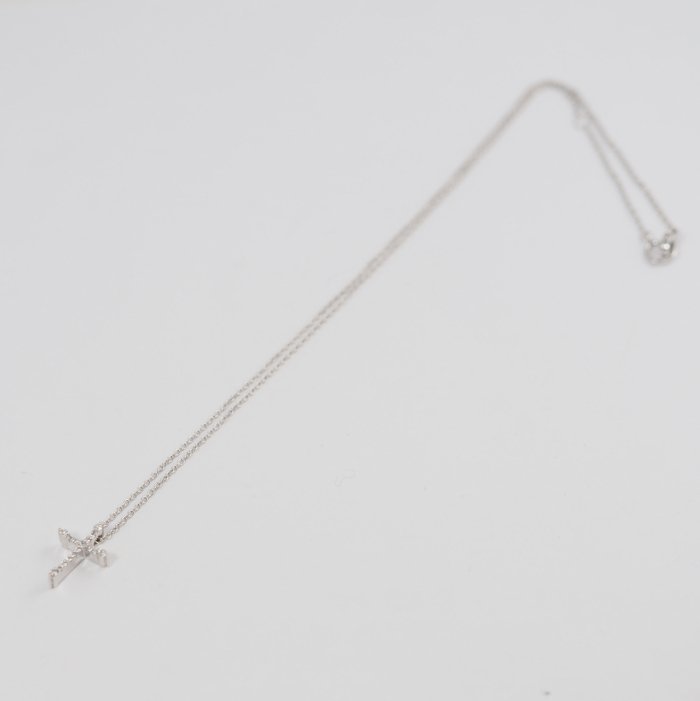 Ponte Vecchio K18 white gold diamond 0.14ct cross necklace with official warranty and storage bag