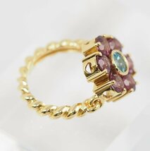 Ponte Vecchio K18YG Blue Topaz/Tourmaline 3.20ct Flower Ring No. 9
