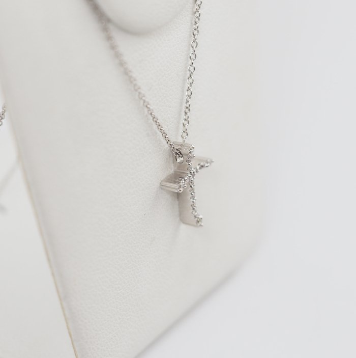 Ponte Vecchio K18 white gold diamond 0.14ct cross necklace with official warranty and storage bag
