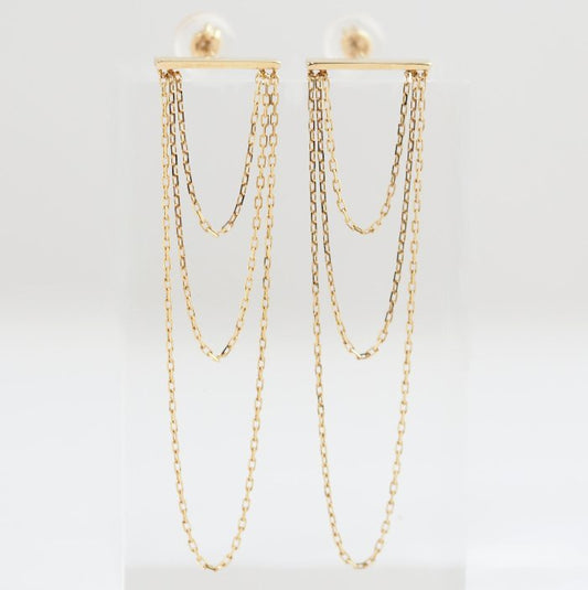 Unused item VENDOME AOYAMA K10 yellow gold 3-strand chain earrings with case