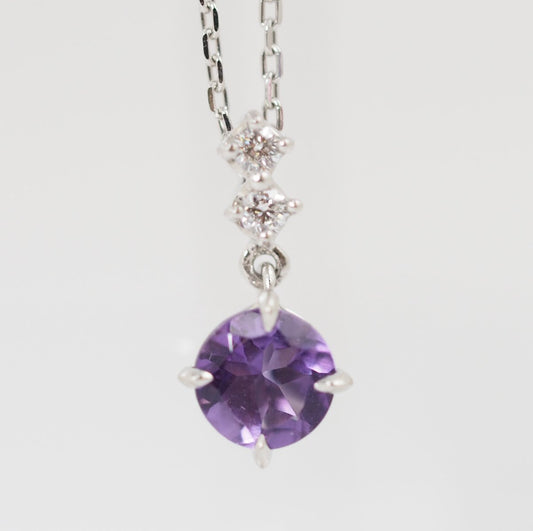 STARJEWELRY Star Jewelry Pt950 Amethyst Diamond 0.02ct CROSSING STAR SETTING Necklace with case