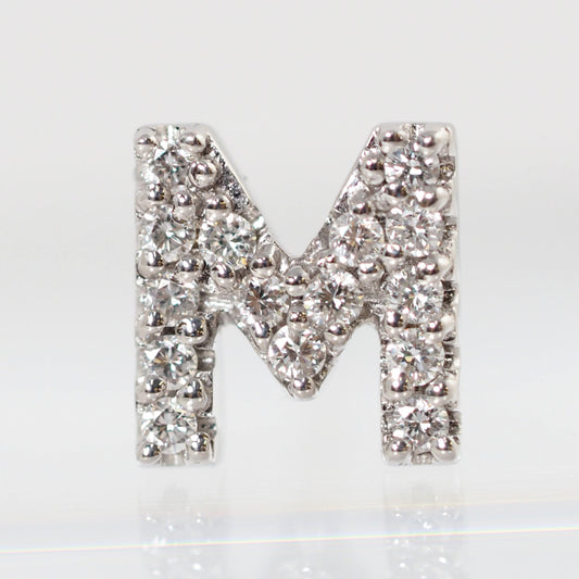 Ponte Vecchio ポンテヴェキオ K18ホワイトゴールド ダイヤ0.08ct イニシャル M ブローチ タイピン ケース付　