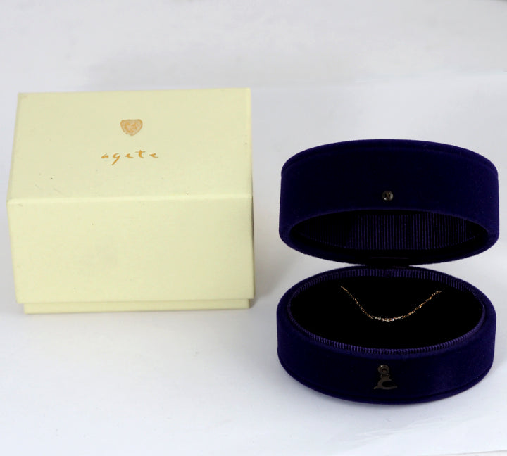 agete Agate Diamond 0.05ct K10 Yellow Gold Necklace with Case