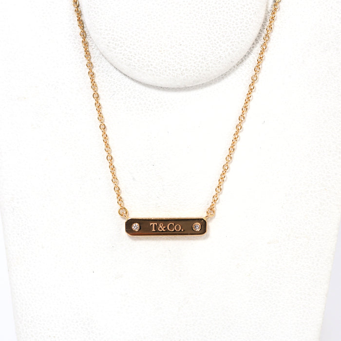 Tiffany &amp; Co. Tiffany 750 K18 pink gold 2P diamond plate necklace with case