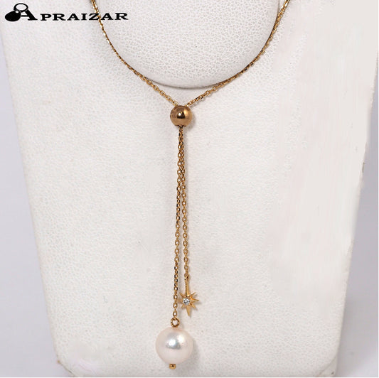STAR JEWELRY スタージュエリー K10イエローゴールド パール約7mm ダイヤ0.01ct ネックレス