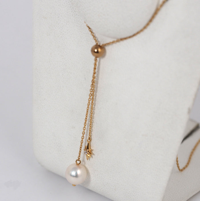 STAR JEWELRY スタージュエリー K10イエローゴールド パール約7mm ダイヤ0.01ct ネックレス