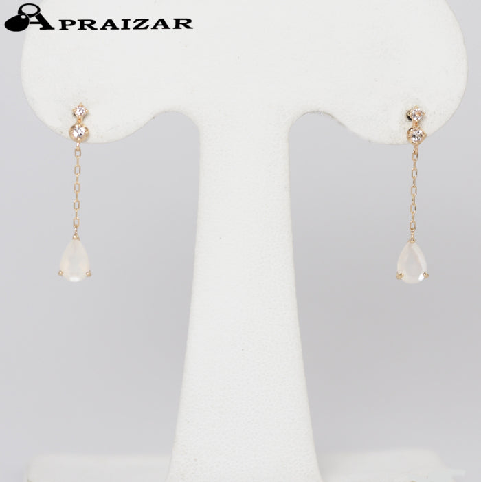 4℃ K10 Yellow Gold Moonstone and Clear Stone Chain Earrings