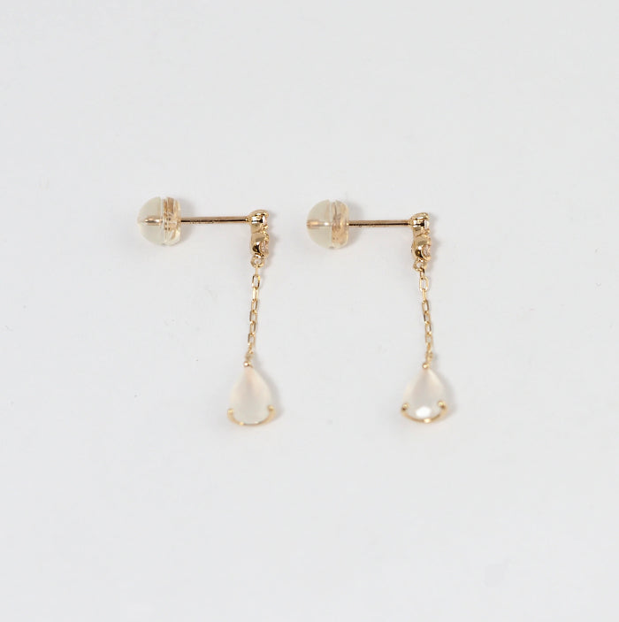 4℃ K10 Yellow Gold Moonstone and Clear Stone Chain Earrings