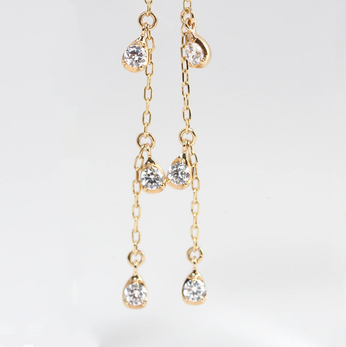 STAR JEWELRY K10YG Cubic Zirconia Tear Hook Earrings with Official Warranty