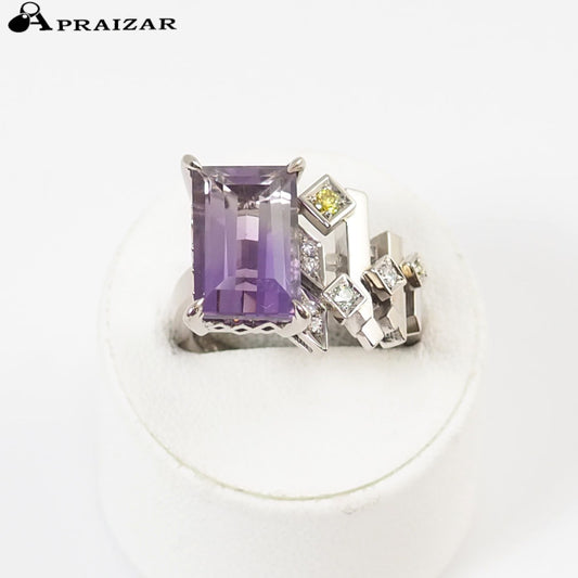 K.uno K14 White Gold Colored Stone 0.112ct Diamond Ring, Approx. Size 5.25 (US), with Case