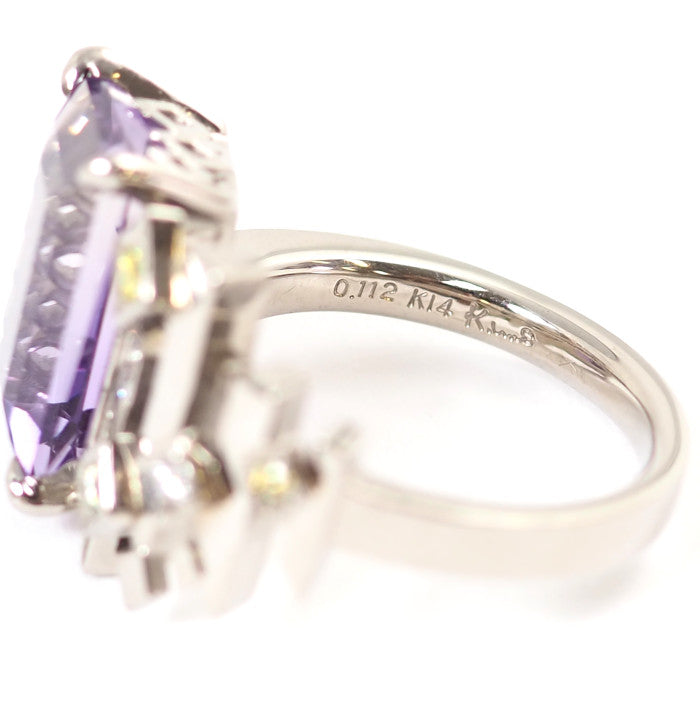 K.uno ケイウノ K14ホワイトゴールド カラーストーン ダイヤ0.112ct リング 約10号 ケース付