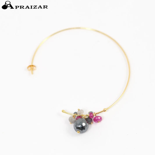 sweet pea K18 Yellow Gold Color Stone Hoop Earring (for one ear) Red/Gray H.P.FRANCE
