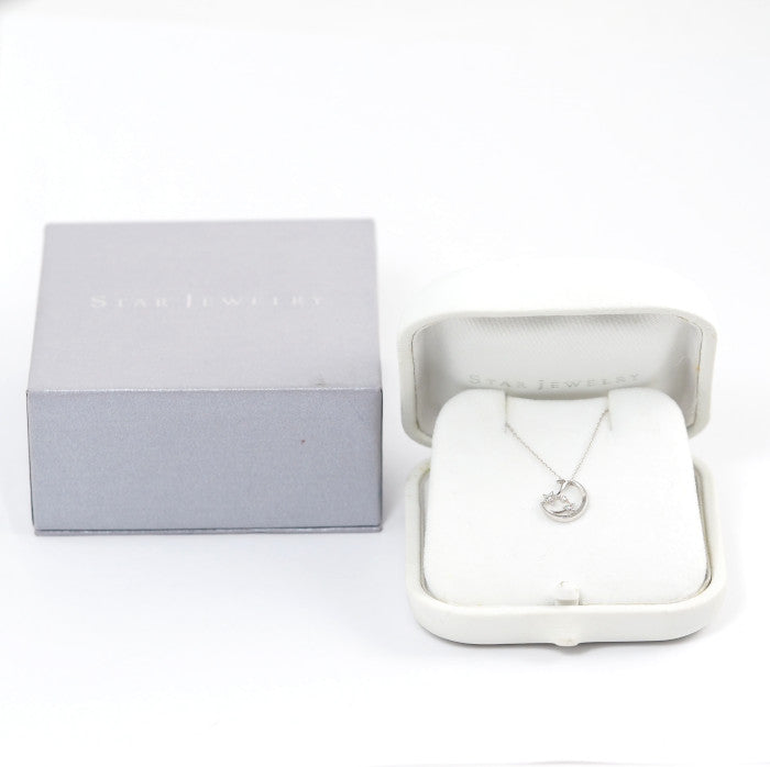 STAR JEWELRY スタージュエリー K18WG ダイヤ0.02ct MOON STAR 月 星 ダイヤ0.02ct ネックレス ケース付
