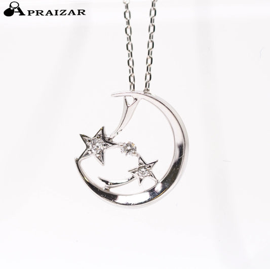 STAR JEWELRY スタージュエリー K18WG ダイヤ0.02ct MOON STAR 月 星 ダイヤ0.02ct ネックレス ケース付