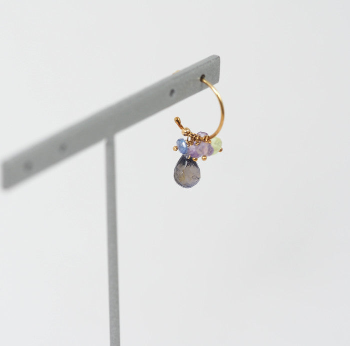 sweet pea 750 K18 Yellow Gold Colored Stone Hoop Single Earring H.P.FRANCE