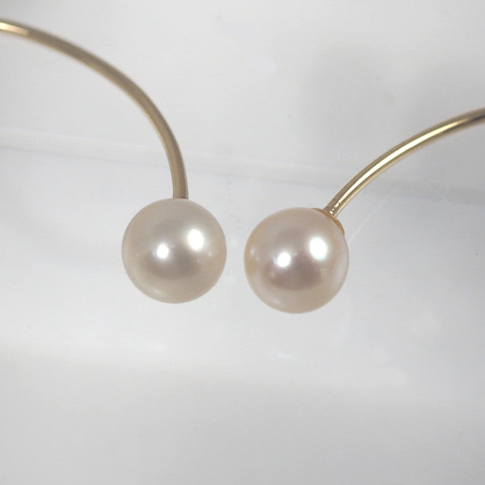 4℃ K10 Yellow Gold Pearl Hoop Earrings, Approx. 6.1-6.3mm/4mm