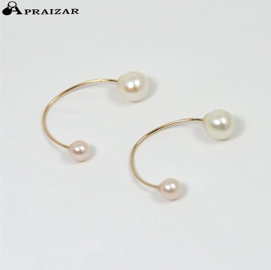 4℃ K10 Yellow Gold Pearl Hoop Earrings, Approx. 6.1-6.3mm/4mm