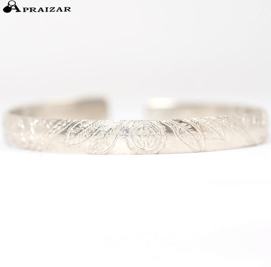 SV Silver Turtle Cow Leaf Plant Pattern Bracelet Bangle