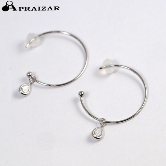 4℃ K10 White Gold Zirconia Hoop Earrings