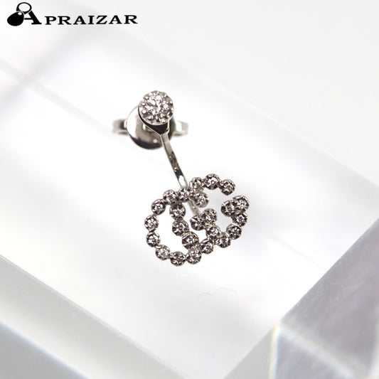 GUCCI 750 K18 White Gold Diamond Double G Single Earring with Case