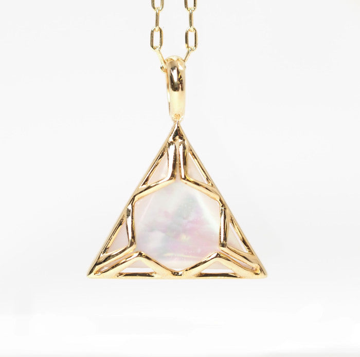agete アガット K10YG カラーストーン シェル トライアングル リバーシブル ネックレス